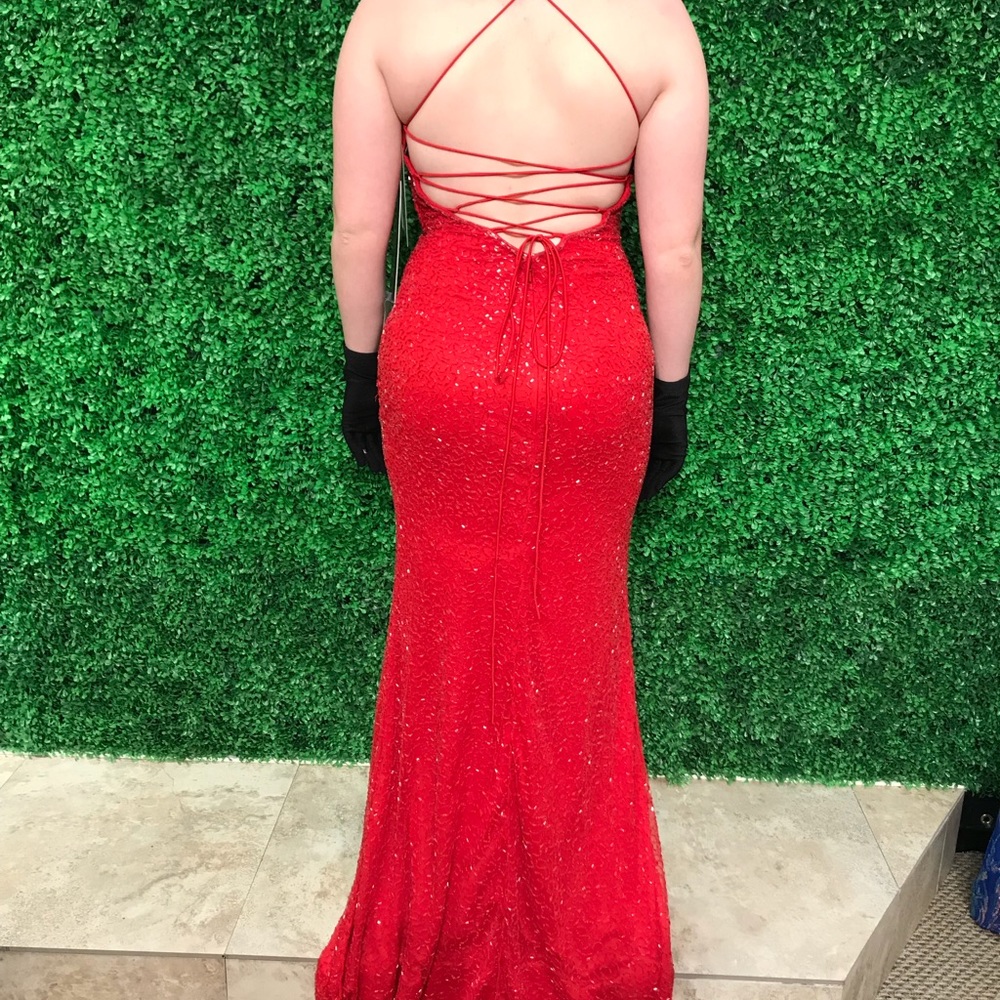 Fully Beaded Red Prom Dress